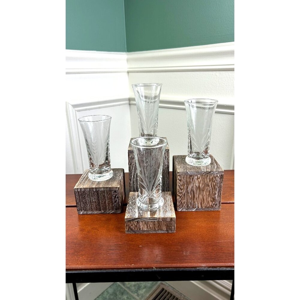 Vintage Cambridge Etched Harvest  Wheat Patterned Flaired Cordials.
